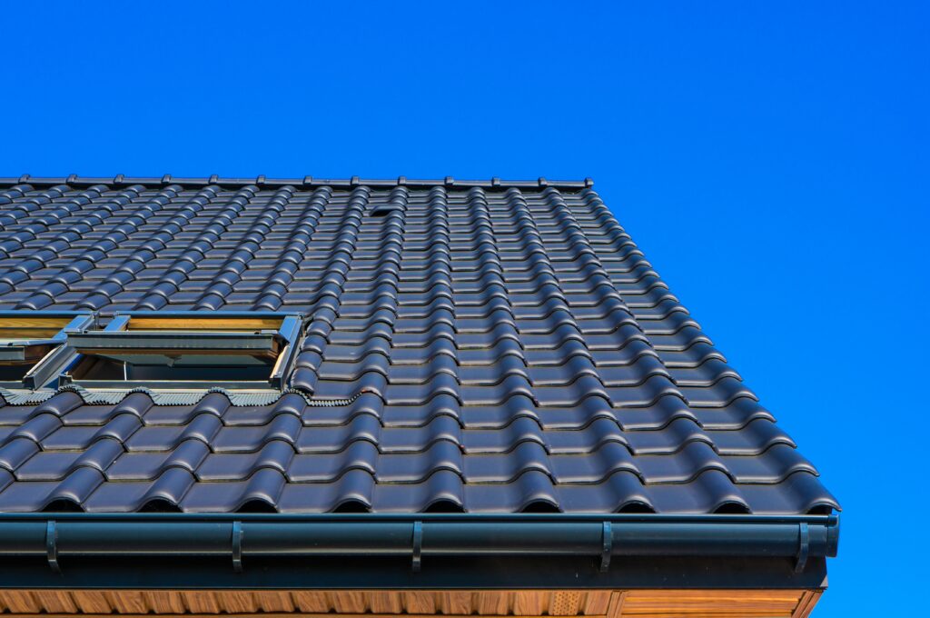 Sustainable Construction: How Can We Build a Greener Future? 1 vertical low angle closeup shot black roof building